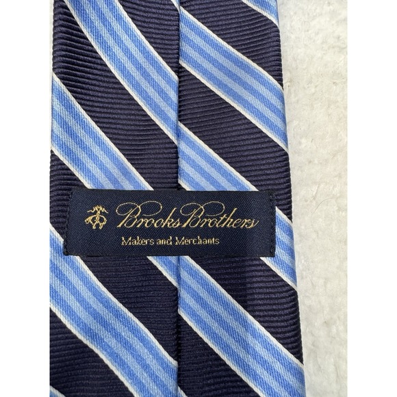 Brooks Brothers Makers Merchants Woven In England Stripe 100% Silk Tie Blue - Picture 5 of 7